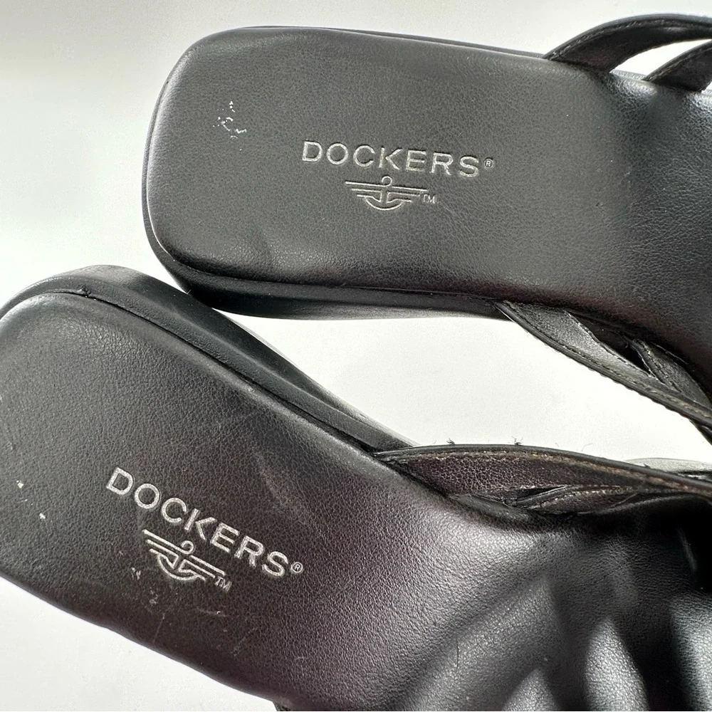 Dockers womens sandals size 8 black leather vintage 90s square toe slides